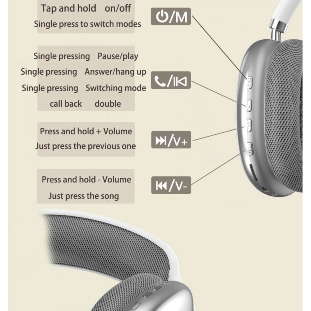 Wireless Over Ear Headphones Stereo with Deep Bass Bluetooth Headphones - Picture 4 of 9